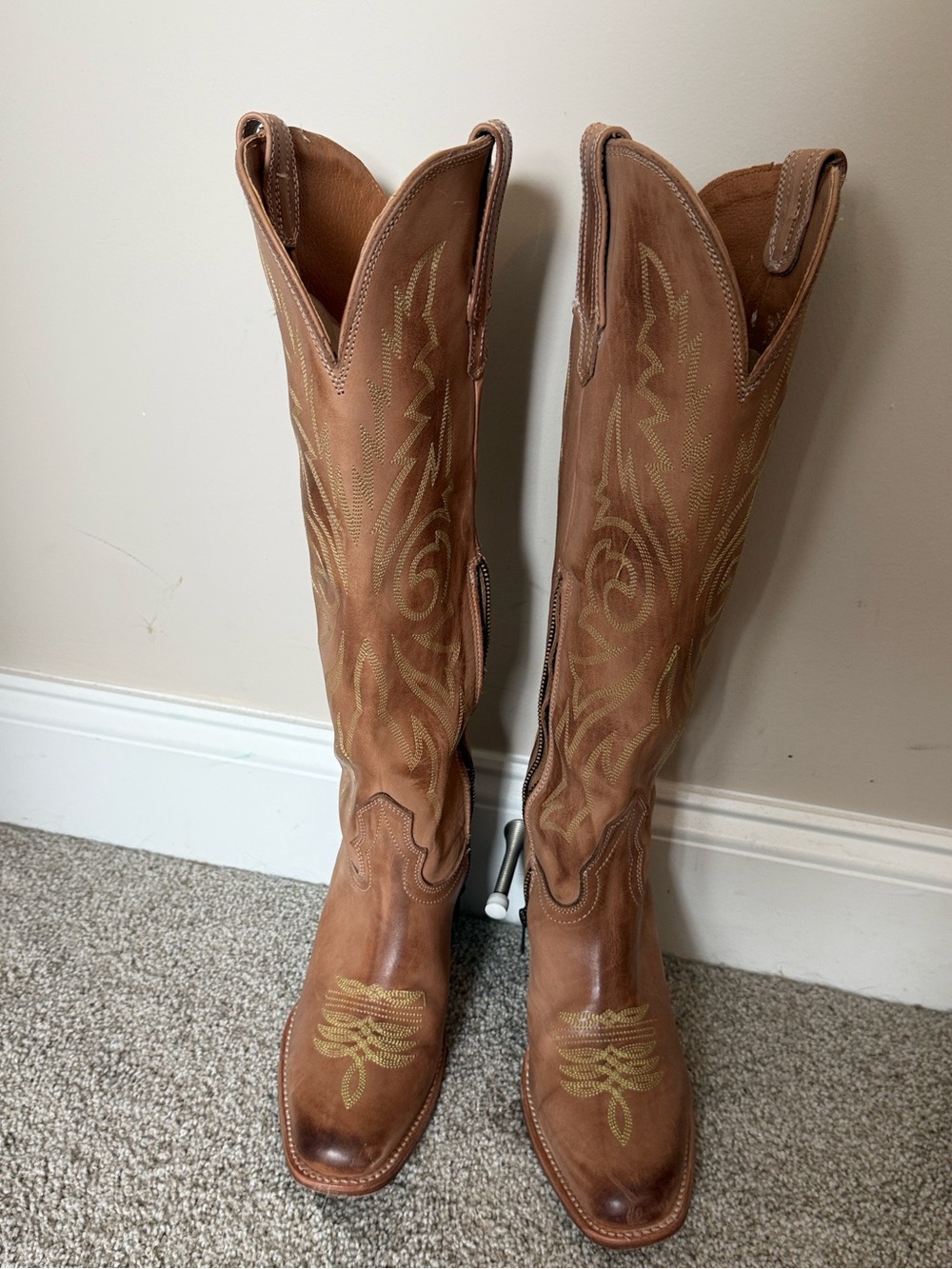 Freebird by Steven Tan Leather Embroidered Knee-High Western Boots
